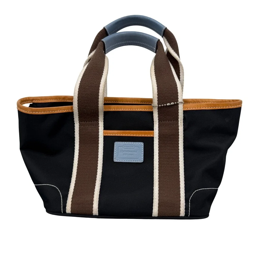 Coach Hamptons Weekend Nylon Canvas Mini Tote Bag Women Small Black Blue 6260